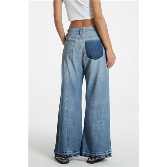 Women's Mid Rise Wide Leg Jeans Casual Baggy Wide Leg Flared Jeans Trendy - Picture 3 of 6